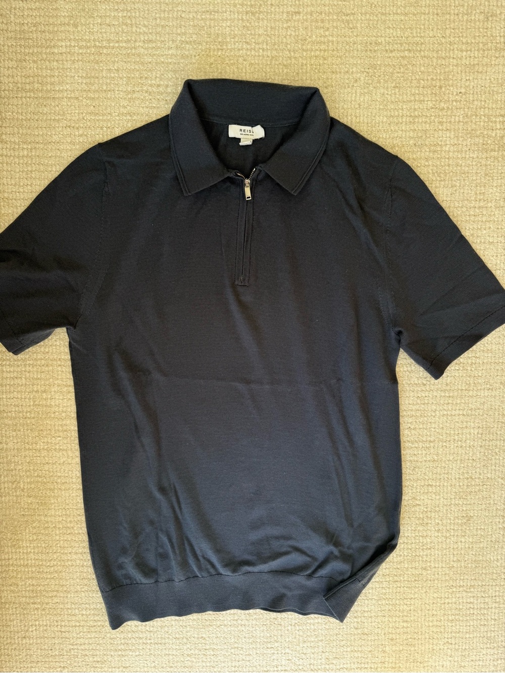 Reiss Men’s Merino Wool Navy Short-Sleeve Zip Polo